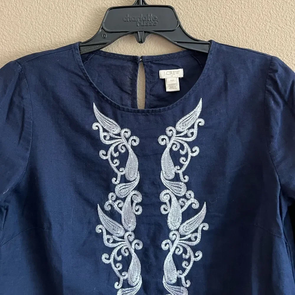 J. Crew Linen Blend Embroidered Shift Dress - Picture 2 of 7